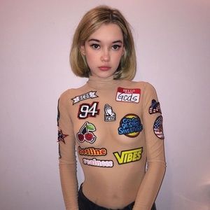 GCDS Patch Bodysuit in Nude - XS